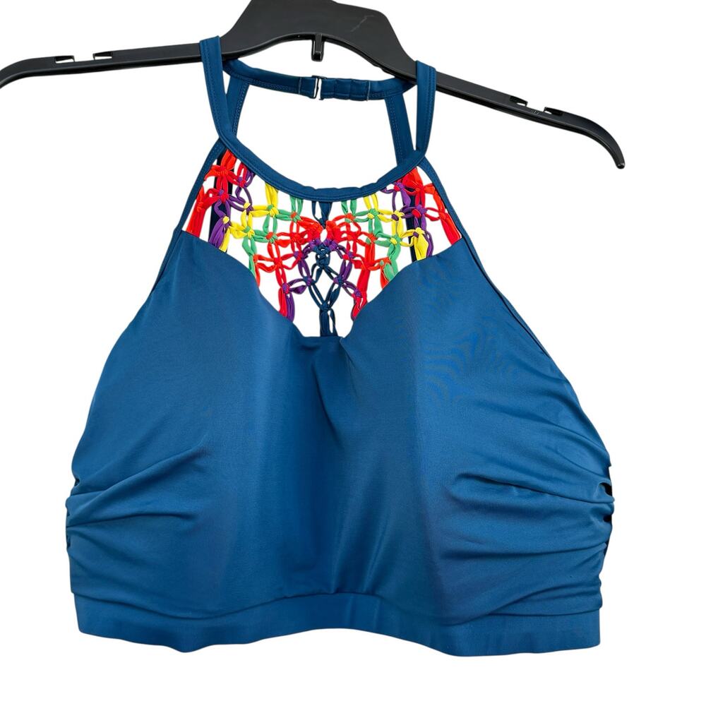 Cacique SZ 28 Bikini Swim Halter Top Lined Wireless Adjustable Straps Pullover